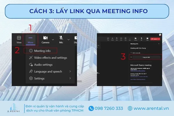 Lấy link chia sẻ thông qua thông tin cuộc họp Teams.
