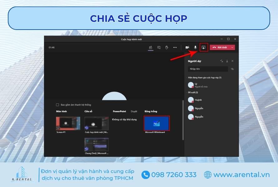 Tính năng chia sẻ cuộc họp trong phòng họp teams.