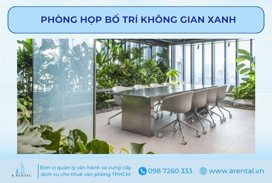 Gợi ý mẫu thiết kế phòng họp không gian xanh hiện đại kết hợp cửa sổ sát đất.