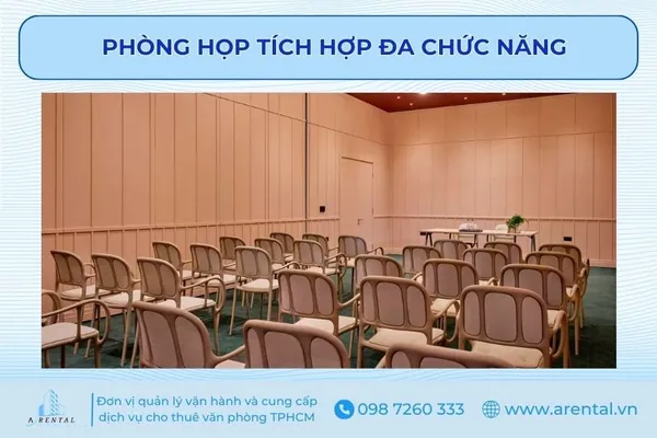 Mẫu thiết kế phòng họp kết hợp không gian hội nghị theo tone màu gỗ sang trọng.