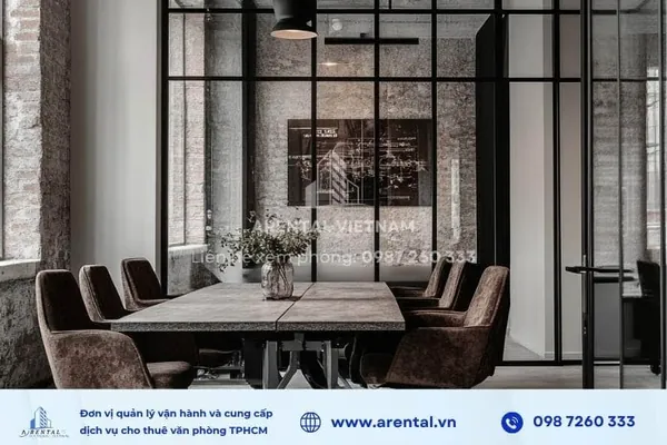 Không gian phòng họp nhỏ được thiết kế mang đậm phong cách Industrial.