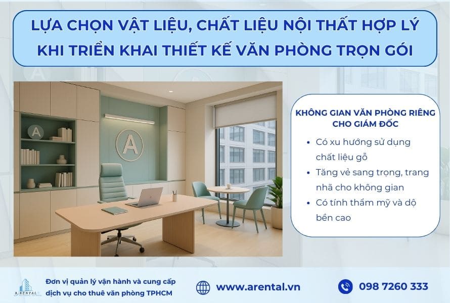 Hạng mục thiết kế văn phòng giám đốc với chất liệu gỗ.