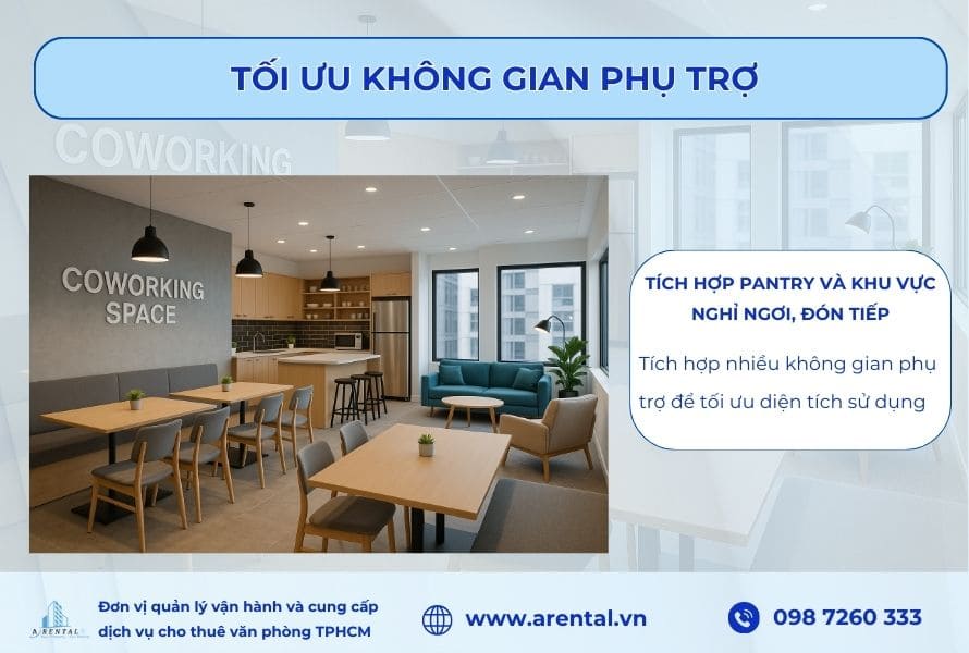 Không gian văn phòng được thiết kế tối ưu không gian phụ trợ.