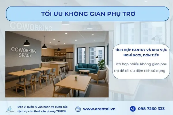 Không gian văn phòng được thiết kế tối ưu không gian phụ trợ.