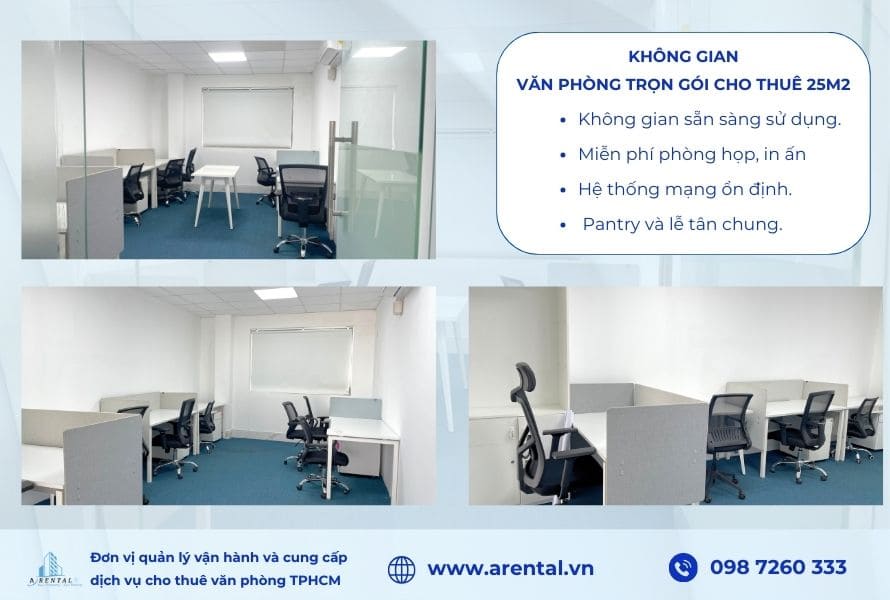 Không gian văn phòng trọn gói 25m2 cho thuê tại Arental Vietnam.