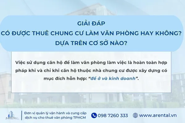 Chỉ được thuê văn phòng làm việc tại căn hộ thuộc nhà chung cư được xây dựng có mục đích hỗn hợp là để ở và kinh doanh.