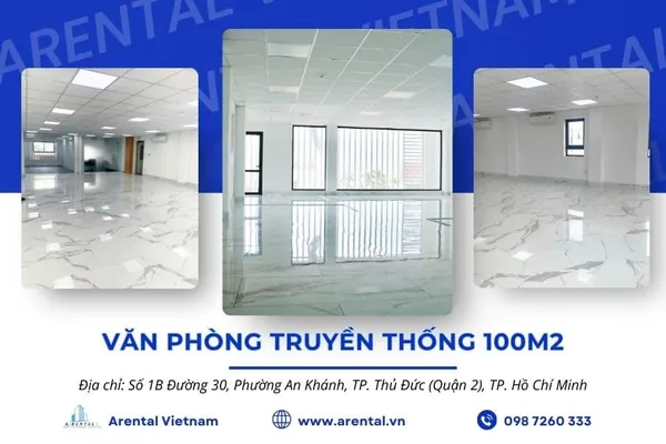 Tổng thể sàn trống diện tích 100m2 cho thuê làm mặt bằng văn phòng tại Quận 2