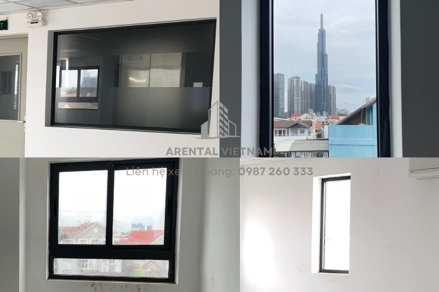 Hệ thống cửa kính đi kèm rèm giúp điều chỉnh ánh nắng tự nhiên