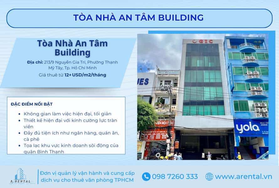 An Tâm Building mang đến không gian văn phòng thoáng đãng, giá thuê hợp lý tại Bình Thạnh.