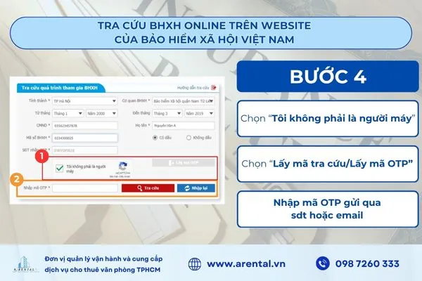 Chọn lấy mã tra cứu sau đó nhập mã xác thực OTP.