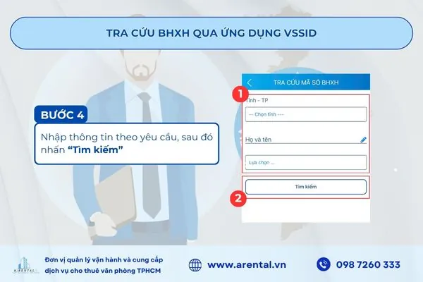 Nhấn tìm kiếm để tra cứu thông tin bảo hiểm xã hội trên ứng dụng VssID.