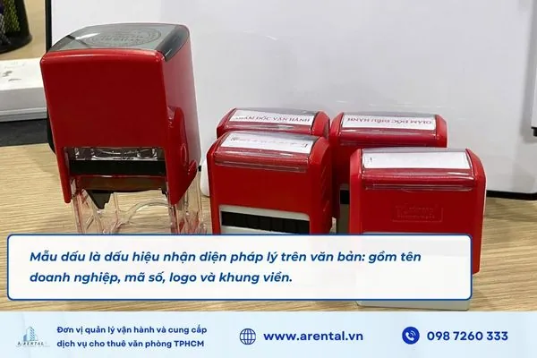 Mẫu dấu là dấu hiệu nhận diện pháp lý trên văn bản: gồm tên doanh nghiệp, mã số, logo và khung viền.