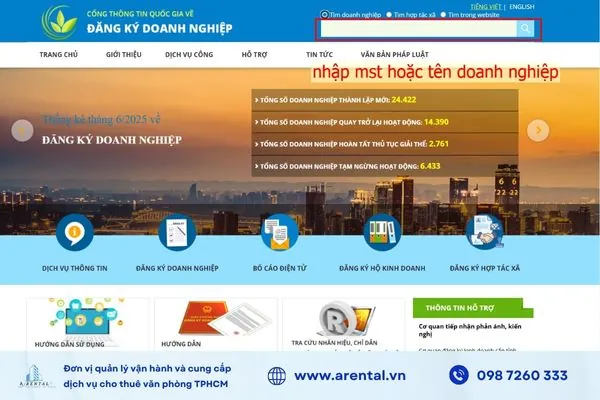 Truy cập vào Cổng thông tin Quốc gia về đăng ký doanh nghiệp.