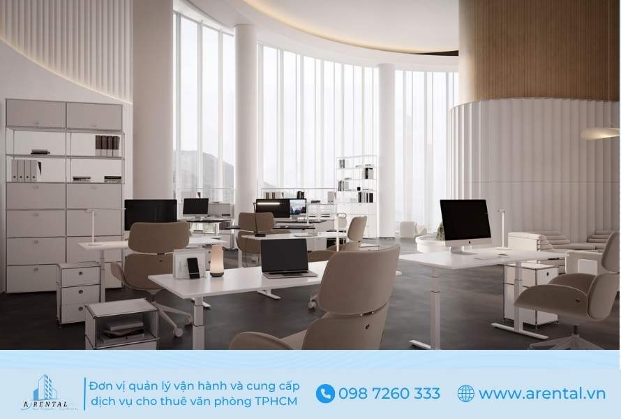 Không gian văn phòng hiện đại được đầu tư thiết bị đầy đủ giúp nâng cao hiệu suất làm việc và hình ảnh doanh nghiệp.