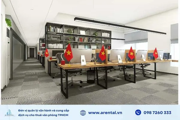 Góc làm việc trở nên sinh động và tràn đầy tinh thần Quốc Khánh với Quốc Kỳ Việt Nam rực rỡ.