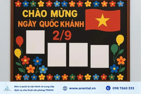 Trang trí bảng tin văn phòng chào mừng 2/9 theo phong cách trẻ trung.