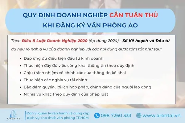 Quy định doanh nghiệp cần tuân thủ khi đăng ký văn phòng ảo.