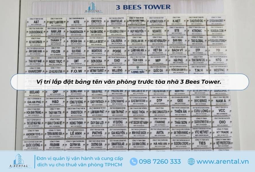 Vị trí đặt bảng tên trước tòa 3 Bees Tower khi khách hàng thuê văn phòng ảo.