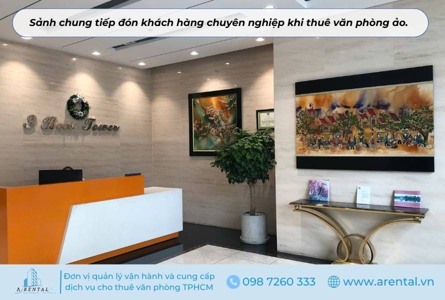 Khi thuê văn phòng ảo bạn sẽ được sử dụng không gian sảnh chung tiếp đón khách hàng.