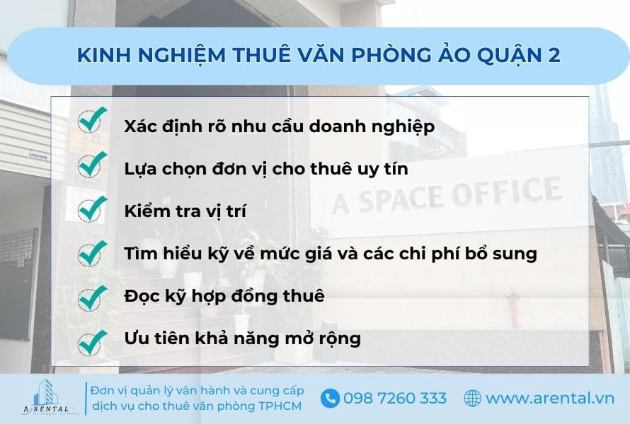 Kinh nghiệm chọn dịch vụ cho thuê văn phòng ảo quận 2 hữu ích.