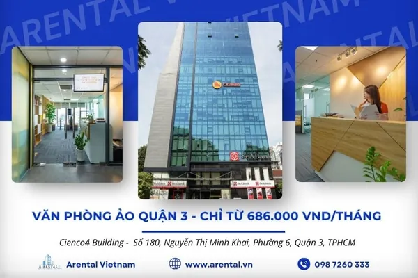 Arental Vietnam cho thuê văn phòng ảo Quận 3 giá từ 686.000 VND/tháng.