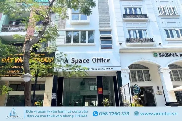 Mặt tiền tòa nhà văn phòng ảo cho thuê tại Số 36 Hưng Gia 1, P. Tân Phong, Quận 7, TPHCM. Mặt tiền tòa nhà A Space quận 7 tại khu Phú Mỹ Hưng.