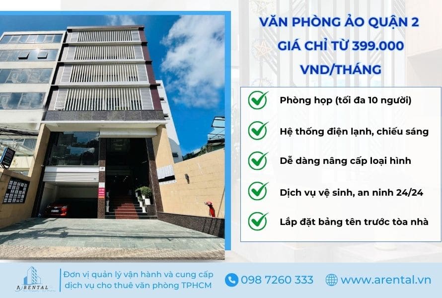 Dịch vụ cho thuê văn phòng quận 2 giá chỉ từ 399.000 VND/tháng.