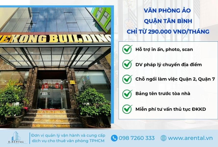 Cho thuê văn phòng quận Tân Bình tại Arental Vietnam giá hấp dẫn từ 290.000 VND/tháng.