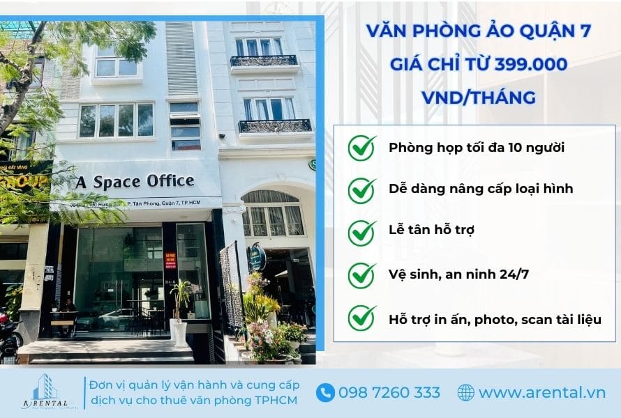 Giá thuê văn phòng ảo quận 7 chỉ từ 399.000 VND/tháng.