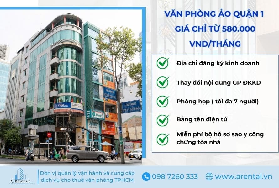 Dịch vụ cho thuê văn phòng ảo quận 1 giá chỉ từ 580.000 VND/tháng.