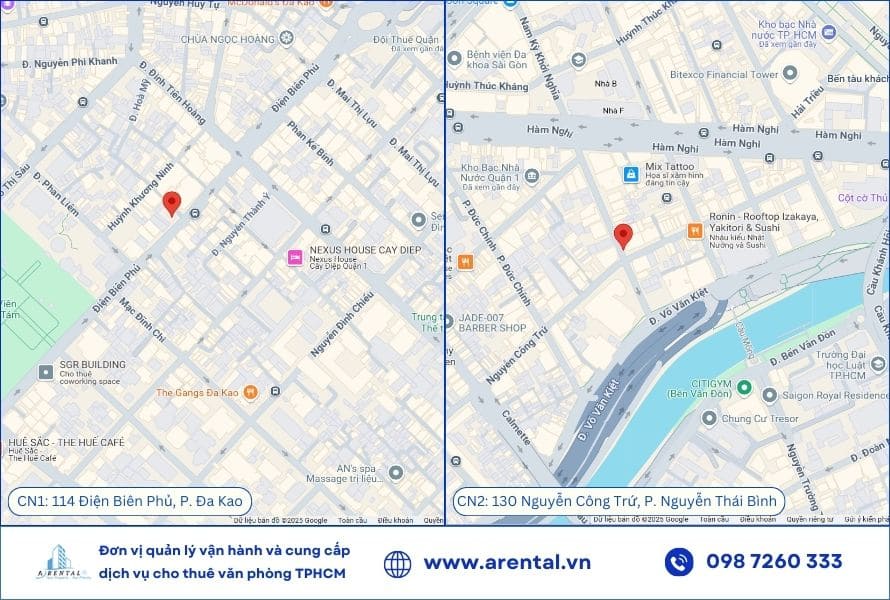 Kết nối giao thông khu vực tốt tại 2 địa chỉ văn phòng chia sẻ Quận 1 của Arental Vietnam.
