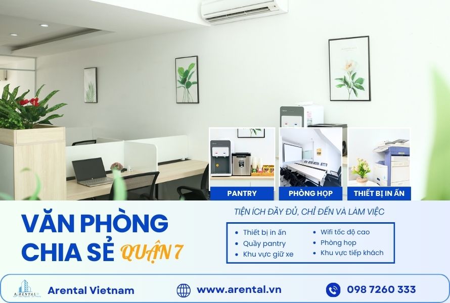 Không gian văn phòng chia sẻ Quận 7 cung cấp đầy đủ các tiện ích đi kèm hỗ trợ công việc hiệu quả.