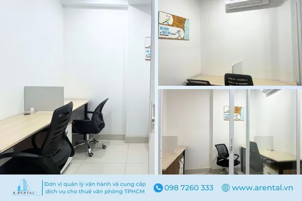Không gian văn phòng chia sẻ Quận 7 đảm bảo sự riêng tư và giảm thiểu tối đa tiếng ồn cho quý khách hàng. Hình ảnh văn phòng trọn gói Quận 7 - 8m2.