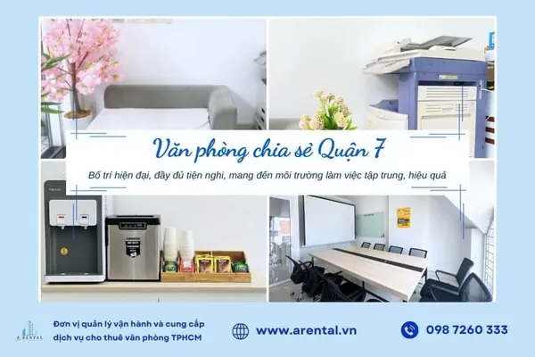 Văn phòng chia sẻ Quận 7 đi kèm đa dạng tiện ích và các dịch vụ hỗ trợ như Phòng họp, quần pantry miễn phí, sảnh tiếp khách. Văn phòng chia sẻ do Arental Vietnam cung cấp tại Quận 7 mang đến môi trường làm việc tiện nghi cho khách hàng.