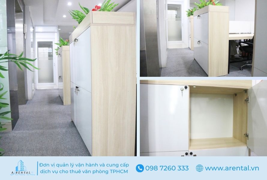 Tủ locker trang bị cho mỗi khách hàng tại văn phòng chia sẻ Quận 7.