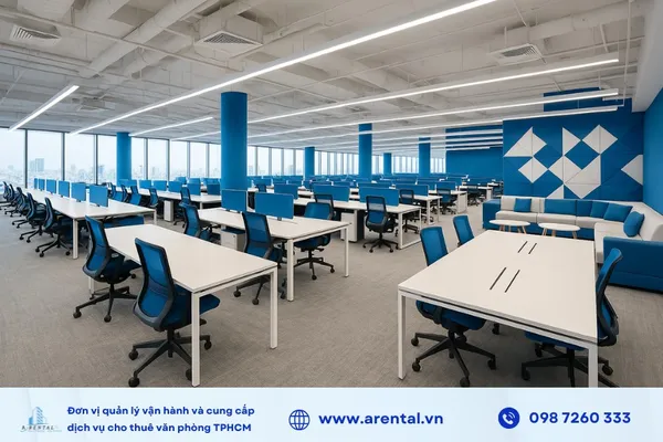 Không gian mở hoàn toàn phù hợp với mô hình kinh doanh coworking space trên diện tích sàn 500m2.