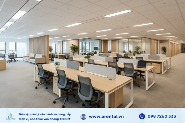 Văn phòng cho thuê có diện tích sàn hơn 1000m2 có thể thiết kế được nhiều khu vực chức năng.