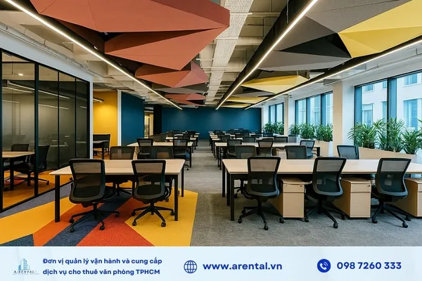 Văn phòng cho thuê diện tích hơn 1000m2 được thiết kế cho thuê với sự kết hợp phòng riêng và không gian mở.