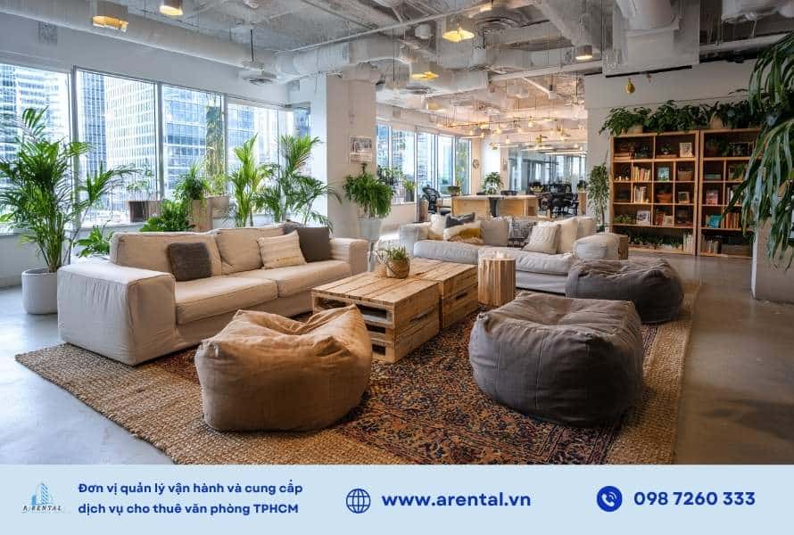 Không gian lounge ngay trong văn phòng giúp nhân viên dễ dàng nghỉ ngơi, nạp năng lượng.