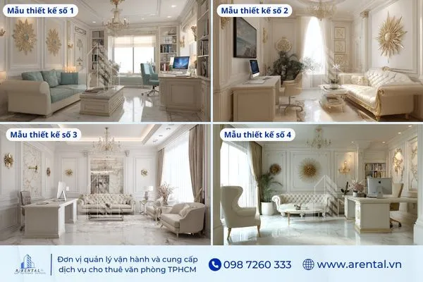 Mẫu thiết kế không gian phòng riêng đón tiếp khách hàng theo phong cách tân cổ điển.