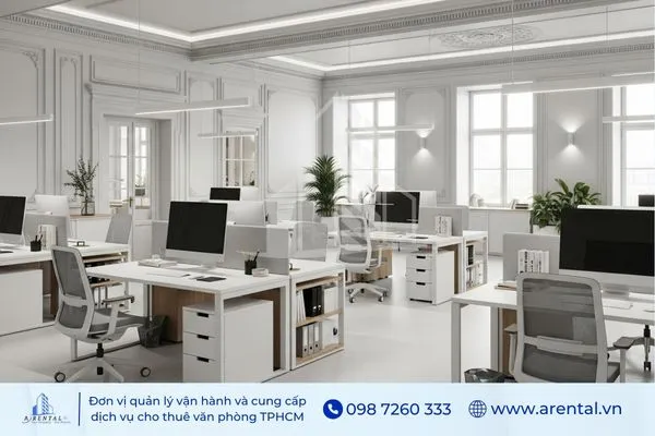 Văn phòng tân cổ điển hiện đại với bố trí khoa học và ánh sáng tự nhiên.