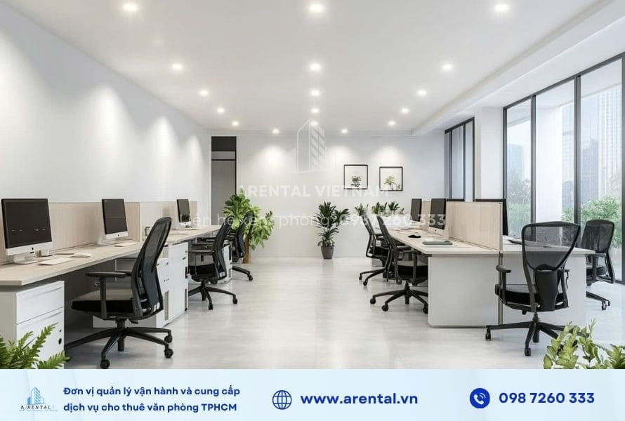 Văn phòng trọn gói 100m2 Tân Bình với phong cách thiết kế hiện đại, trang nhã.