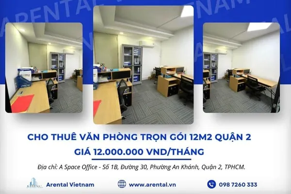 Thông tin văn phòng cho thuê trọn gói 12m2 Quận 2.