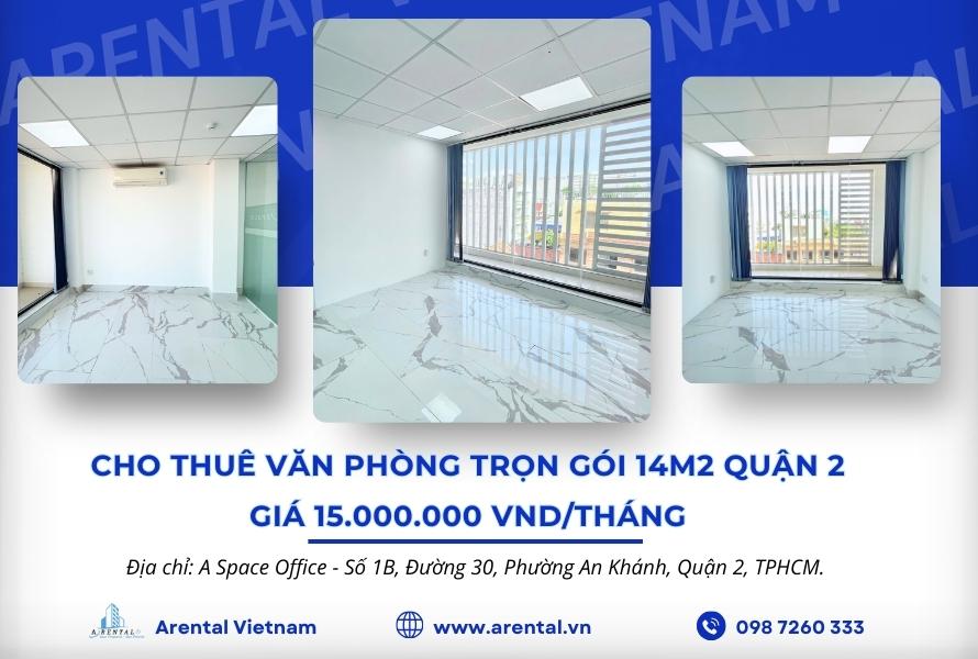 Cho thuê văn phòng trọn gói 14m2 Quận 2 Arental Vietnam.