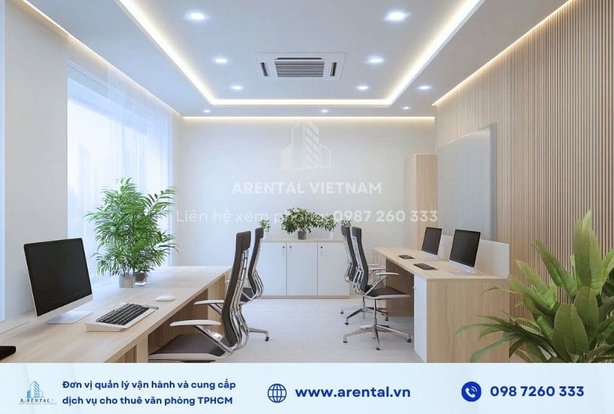 Không gian tổng thể văn phòng trọn gói 15m2 Quận Tân Bình.