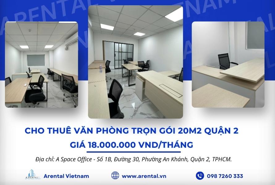 Cho thuê văn phòng trọn gói 20m2 Quận 2 Arental Vietnam.