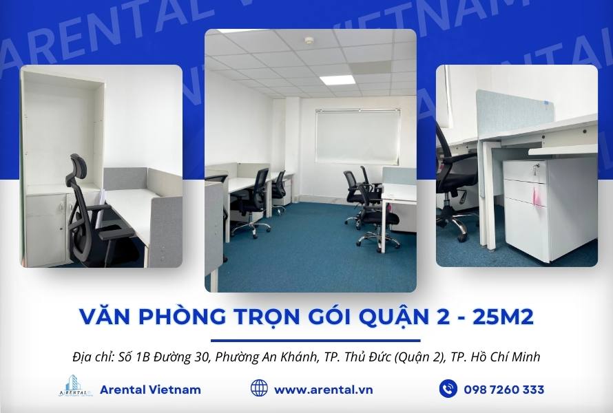 Cho thuê văn phòng trọn gói 25m2 Quận 2.
