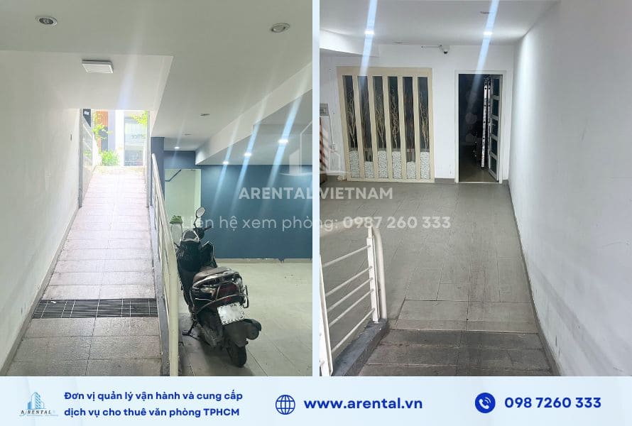 Khu vực hầm xe tại tòa nhà cho thuê văn phòng chi nhánh Quận 7. Không gian khu vực để xe miễn phí cho khách hàng sử dụng dịch vụ văn phòng trọn gói 45m2 tại Quận 7.