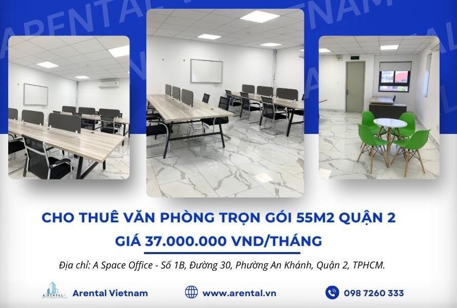 Cho thuê văn phòng trọn gói 55m2 Quận 2 Arental Vietnam.
