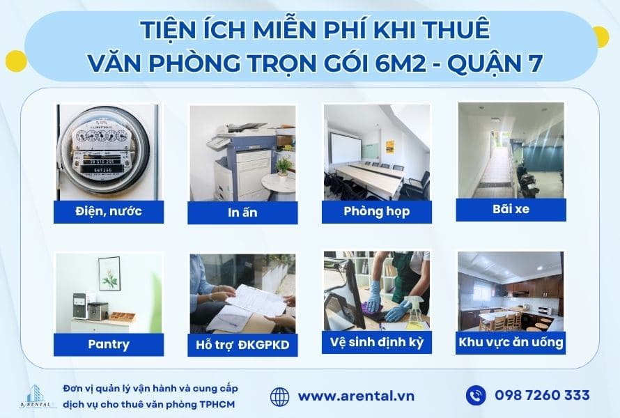 Tiện ích khách thuê nhận được khi sử dụng dịch vụ văn phòng cho thuê trọn gói 6m2 tại Quận 7.